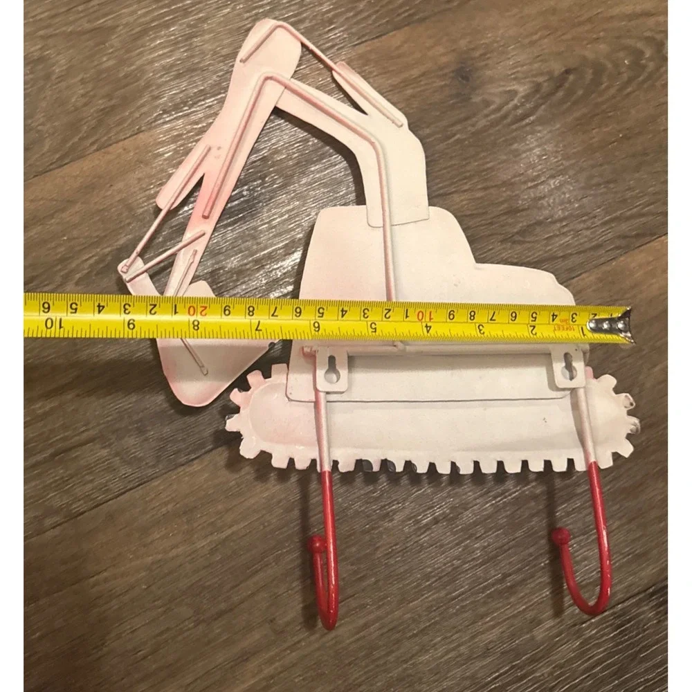 Construction Vehicle Metal Wall Hooks Set Excavator Backhoe Kids Room Decor 2pc